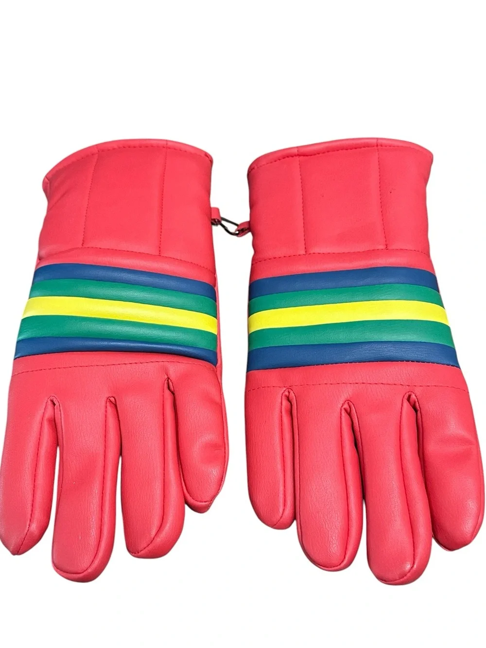 Vintage‎ Retro red Ski Gloves / Winter Gloves with Striped Cuffs